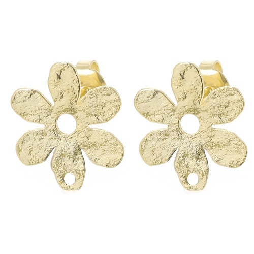 Orecchini con fiore strutturato 16x14,5 mm - Doratura in oro fino x2