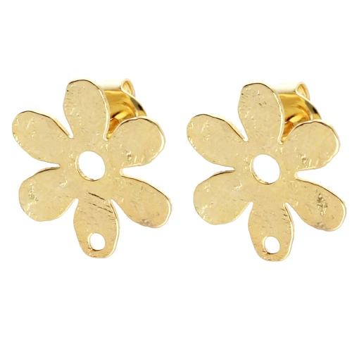 Orecchini con fiore strutturato 16x14,5 mm - Doratura in oro fino x2