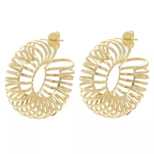 Orecchini a cerchio largo traforati 32 mm - Dorati con oro fino x2