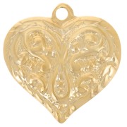Ciondolo a cuore curvo 15x14 mm - motivo arabesco - Dorato in oro fino x1