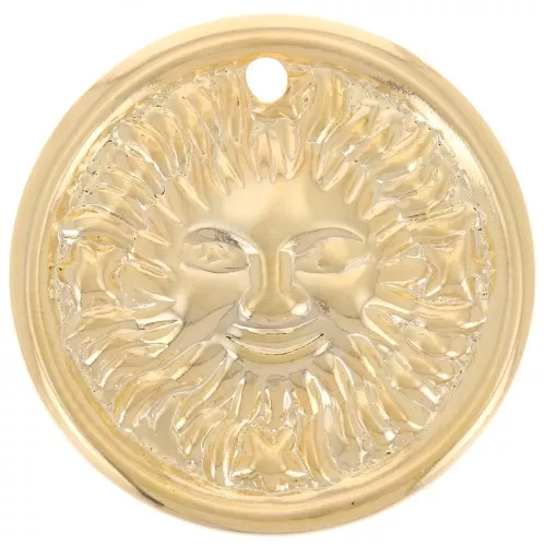 Pendente rotondo a cupola 22 mm - motivo sole - Dorato in oro fino x1