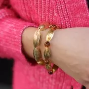 Perla di oliva striata 21x9 mm - Dorata con oro fino x1