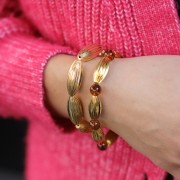 Perla di oliva striata 25x10 mm - Dorata con oro fino x1