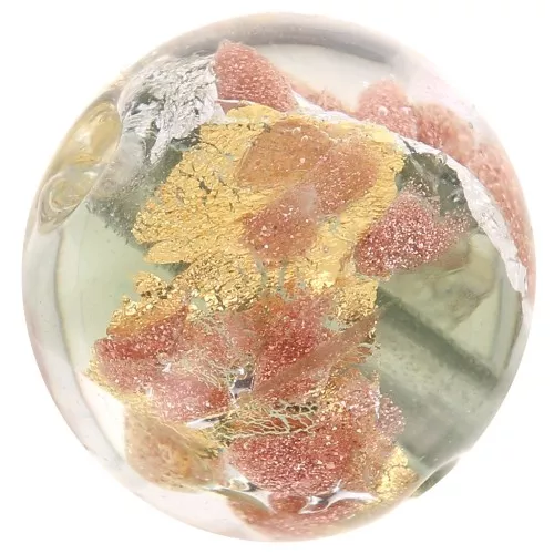 Tonda Murano mm. 10 nera aventurina foglia oro ed argento x1