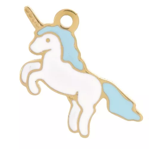 Ciondolo unicorno in resina epossidica 9x15 mm - Acciaio inox316L dorato x1