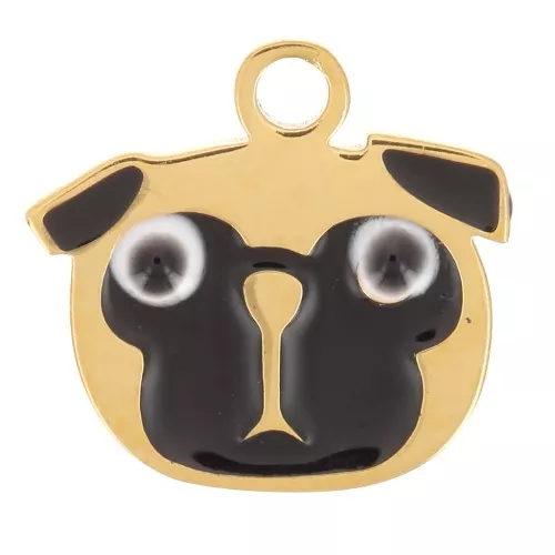 Ciondolo a testa di cane in resina epossidica 8x9 mm - Acciaio inox 316L dorato x1