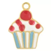 Ciondolo per cupcake in resina epossidica 10,5x8 mm - Acciaio inox 316L dorato x1