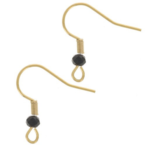 Ganci per orecchie con perle di vetro sfaccettate da 20 mm - Acciaio inossidabile oro 304L - Nero x2