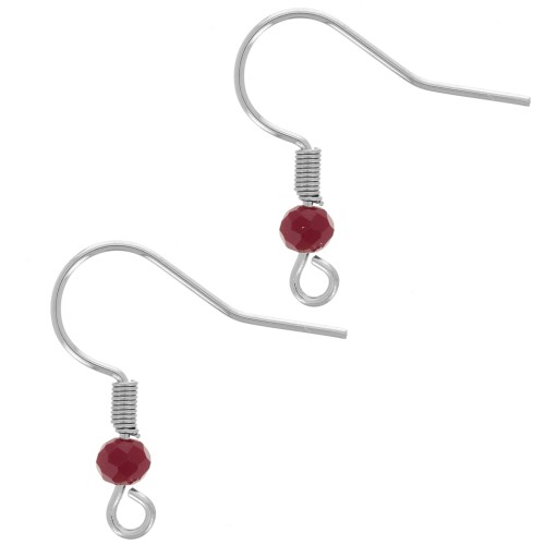 Ganci per orecchie con perle di vetro sfaccettate da 20 mm - Acciaio inossidabile 304L - Rosso x2