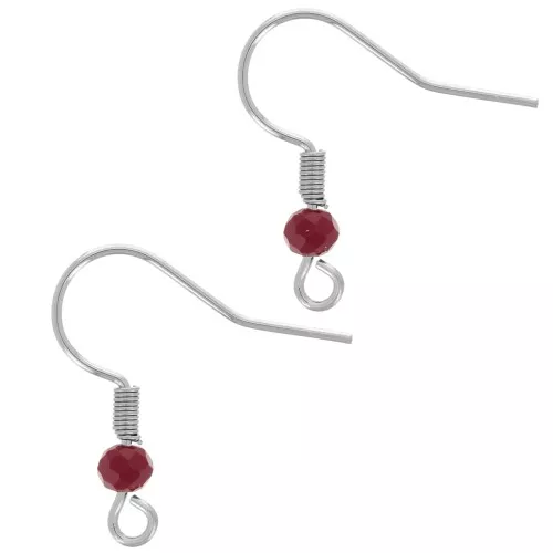 Ganci per orecchie con perle di vetro sfaccettate da 20 mm - Acciaio inossidabile 304L - Rosso x2