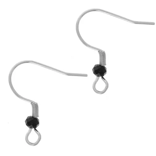 Ganci per orecchie con perle di vetro sfaccettate da 20 mm - Acciaio inossidabile 304L - Nero x2
