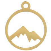 Ciondolo rotondo incavato con motivo di montagna 15 mm - Acciaio inossidabile 316L x1