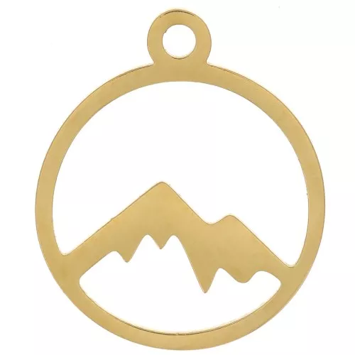 Ciondolo rotondo incavato con motivo di montagna 15 mm - Acciaio inossidabile 316L x1