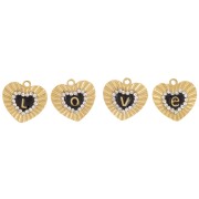 Set di 4 ciondoli a forma di cuore 10,5x11 mm - Motivo amore - con strass - Acciaio 316L|raw }}