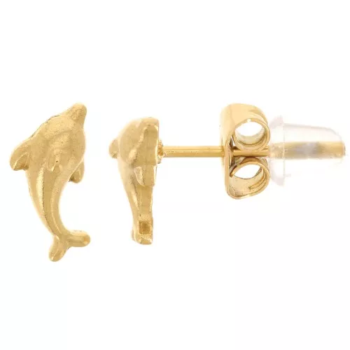 Orecchini a forma di delfino 4x9 mm - Acciaio inossidabile 316L dorato x2