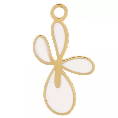 Ciondolo Fleur de Lys 16x9 mm con resina epossidica - Acciaio inossidabile 304L Dorato - Bianco x1