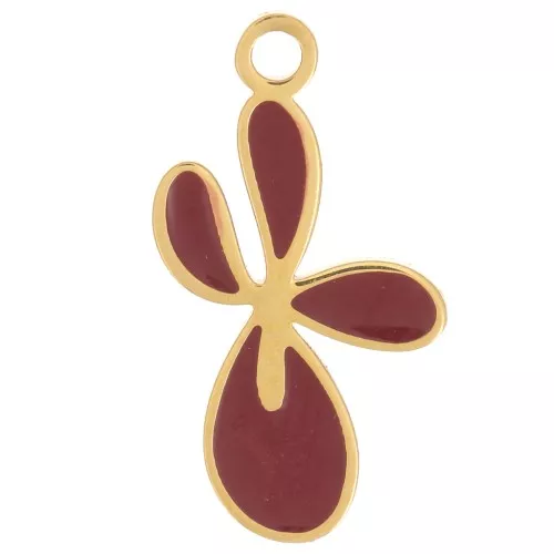Ciondolo Fleur de Lys 16x9 mm con resina- Acciaio inox 316L oro Bordeaux