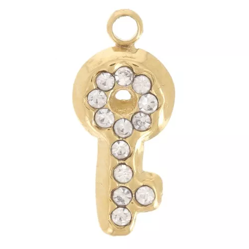 Ciondolo portachiavi 12x5 mm con strass - Acciaio inossidabile 304L oro x1