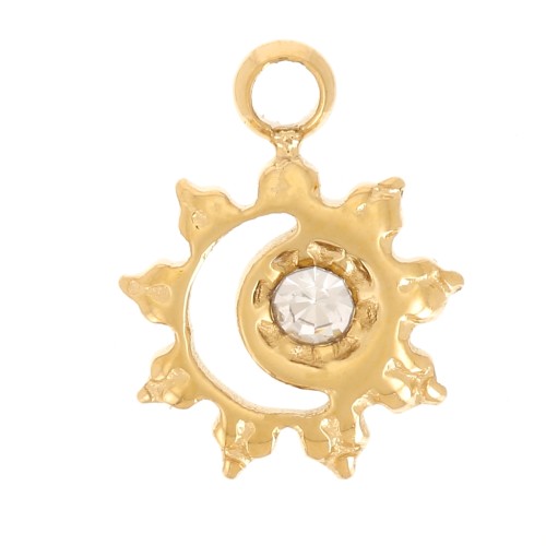 Mini ciondolo a forma di sole da 7 mm con strass - Acciaio inossidabile 304 Dorato x1
