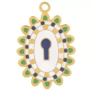 Pendente occhio ovale 20x13 mm con resina- Acciaio inox316L oro x1