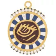 Pentende rotondo da 14,5mm -motivo occhi-resina -Acciaio inossidabile 316L oro x1