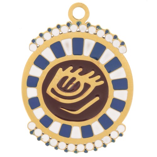 Pentende rotondo da 14,5mm -motivo occhi-resina -Acciaio inossidabile 316L oro x1