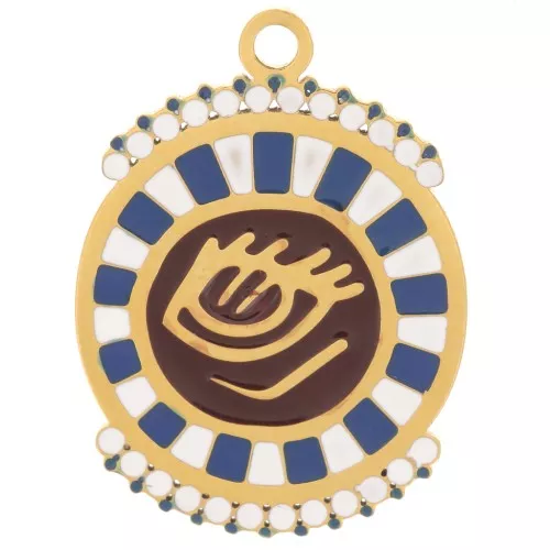 Pentende rotondo da 14,5mm -motivo occhi-resina -Acciaio inossidabile 316L oro x1