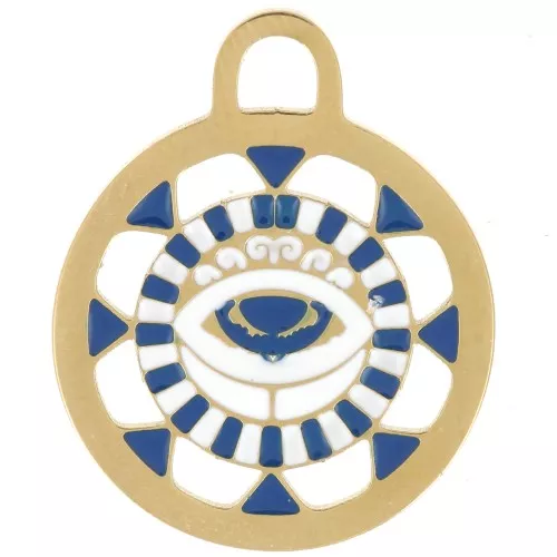 Pendente occhio rotondo traforato da 16 mm con resina - Acciaio inox316L oro x1
