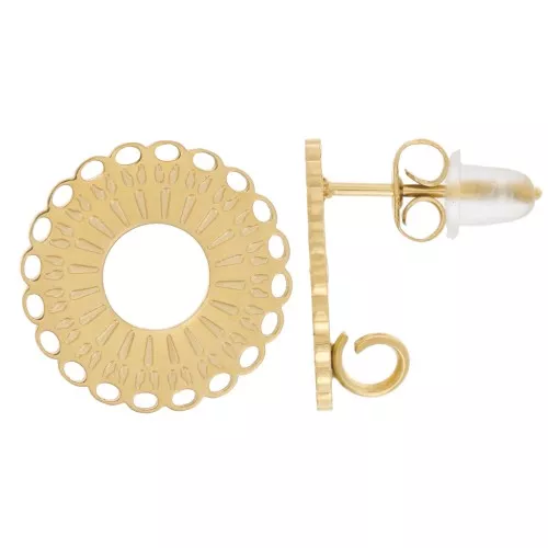 Orecchini tondi multiforo 14 mm - anello aperto - Acciaio inox 316L dorato x2
