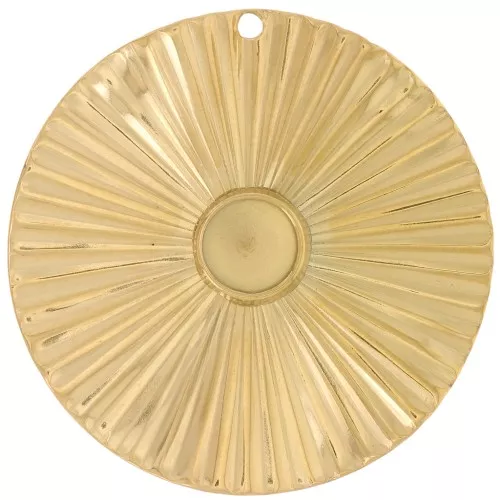 Pendente rotondo plissettato 32 mm cabochon da 6mm Acciaio inossidabile oro 304L