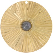 Pendente rotondo plissettato 32 mm cabochon da 6mm Acciaio inossidabile oro 304L