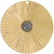 Pendente rotondo plissettato 32 mm cabochon da 6mm Acciaio inossidabile oro 304L