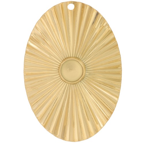 Pendente ovale effetto plissettato 40x28mm cabochon da 6mm Acciaio inos oro 304L