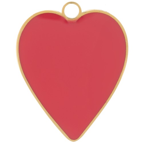 Pendente cuore 24x19 mm con resina- Acciaio inossidabile 316L oro - Rosso x1