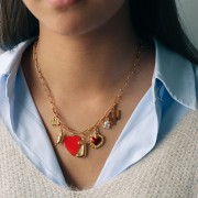 Pendente cuore 24x19 mm con resina- Acciaio inossidabile 316L oro - Rosso x1