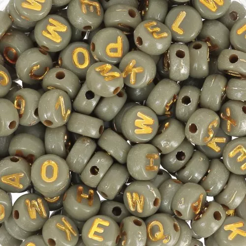 Assortimento di 200 perline piatte 7 mm lettere dell'alfabeto - Olive - Oro