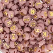 Assortimento di 200 perline piatte lettere dell'alfabeto 7 mm - Rosa antico - Oro