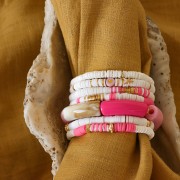 Assortimento di 200 perline piatte lettere dell'alfabeto 7 mm - Rosa antico - Oro