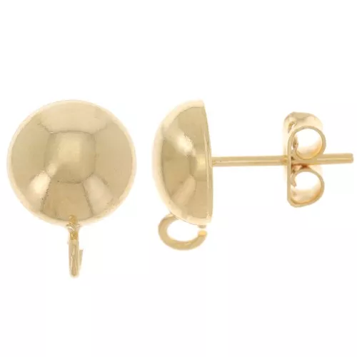 Orecchini a perno a mezza sfera da 10 mm con cerchio aperto - Dorato con oro fino x2