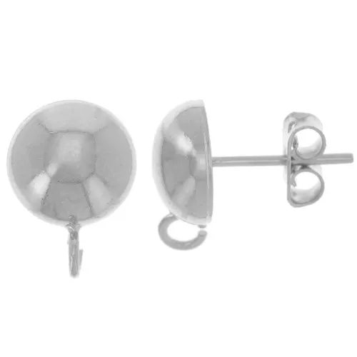 Orecchini a perno a mezza sfera da 10 mm con cerchio aperto - Placcatura argento fine x2