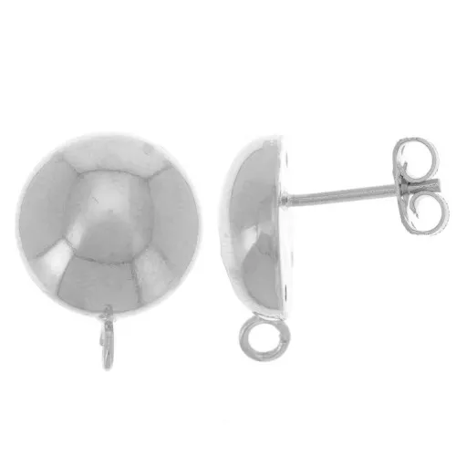 Orecchini a perno a mezza sfera da 14 mm con cerchio aperto - Placcatura argento fine x2