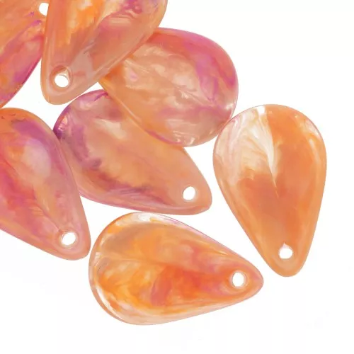 Zecchini petalo di fiore 24,5mm in acrilico marmorizzato arancione - fucsia x6