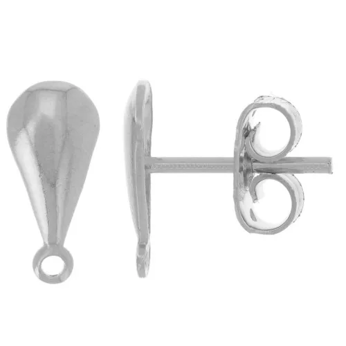 Orecchini a perno, goccia 11x5 mm con anello chiuso - Placcatura argento fine x2