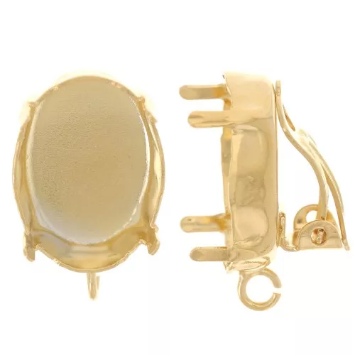 Set di clip per orecchio per cabochon 18x13 mm - anello aperto - Dorato con oro fino x2