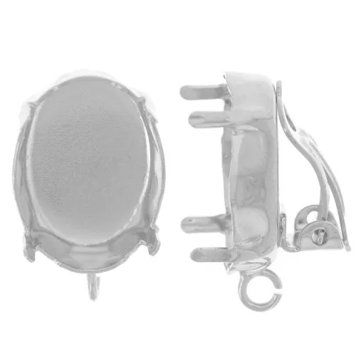 Clip per orecchie per cabochon 18x13mm ad anello aperto Placcatura argento fine x2