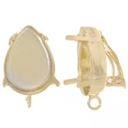 Clip per orecchie con cabochon a pera 18x13mm - anello aperto - Dorato con oro fino x2