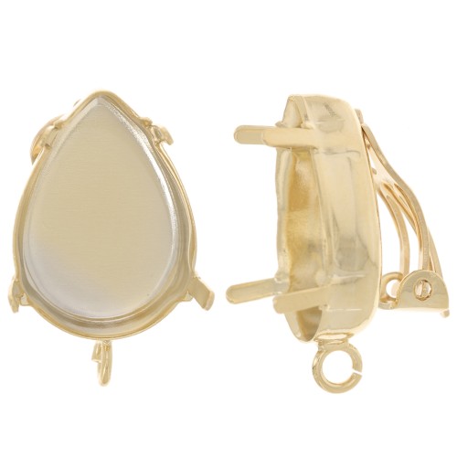 Clip per orecchie con cabochon a pera 18x13mm - anello aperto - Dorato con oro fino x2