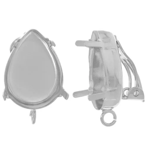 Clip orecchie con cabochon pera 18x13mm ad anello aperto Placcatura in argento x2
