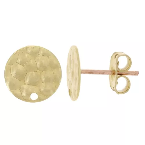 Orecchini disco martellate 10 mm con foro - Ottone grezzo x2