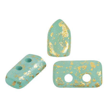 Perle di vetro Piros® da Puca® 2x5 mm - Blue Green Opal Mat Gold Splash x10g